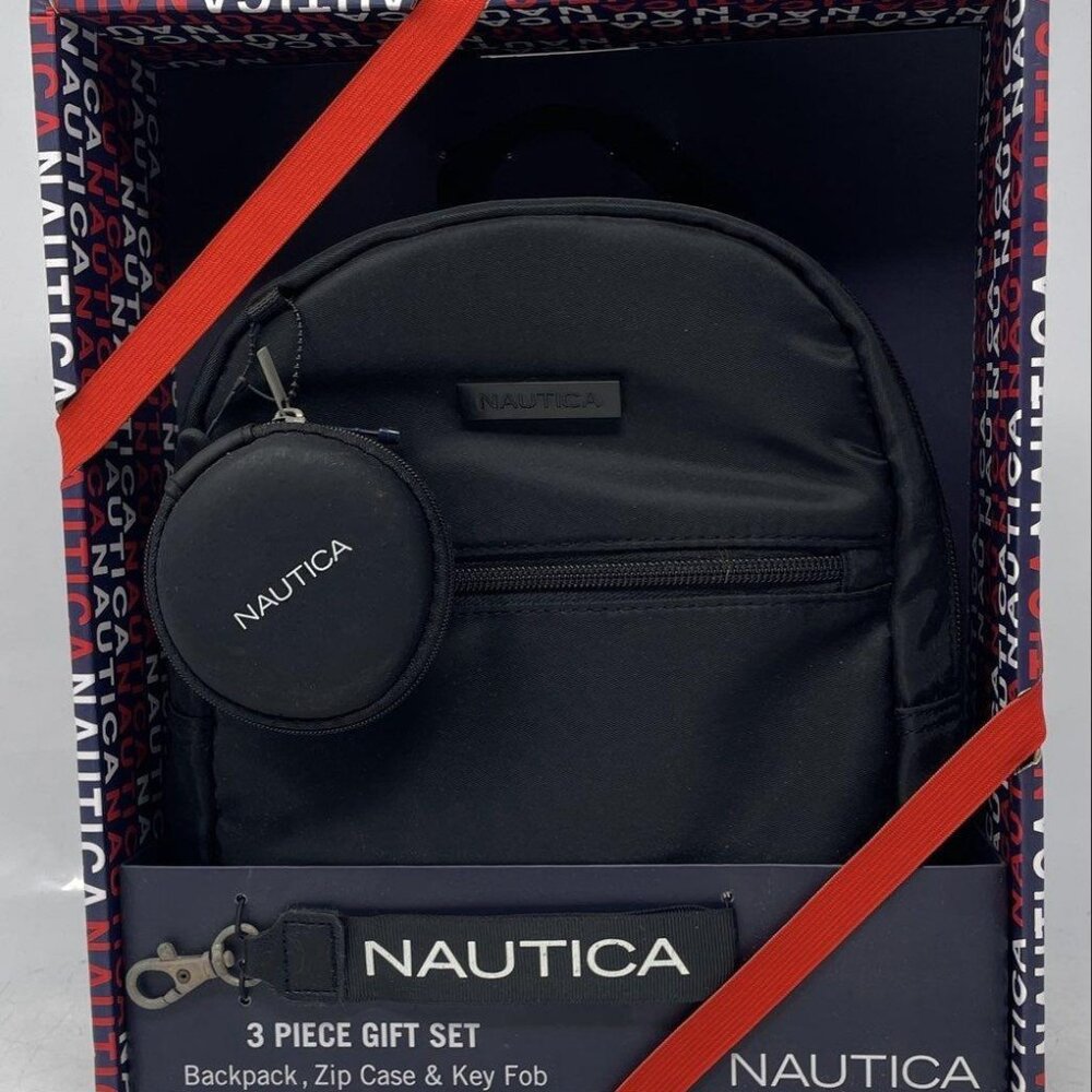 NWT Nautica Backpack, Zip Case, and Key Fob 3 piece set in Gift Box